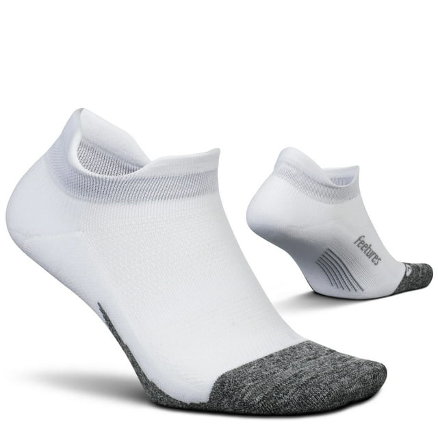 Feetures Elite Light Cushion No Show Tab Ankle Socks - Sport Sock with Targeted Compression - White, S (1 Pair)