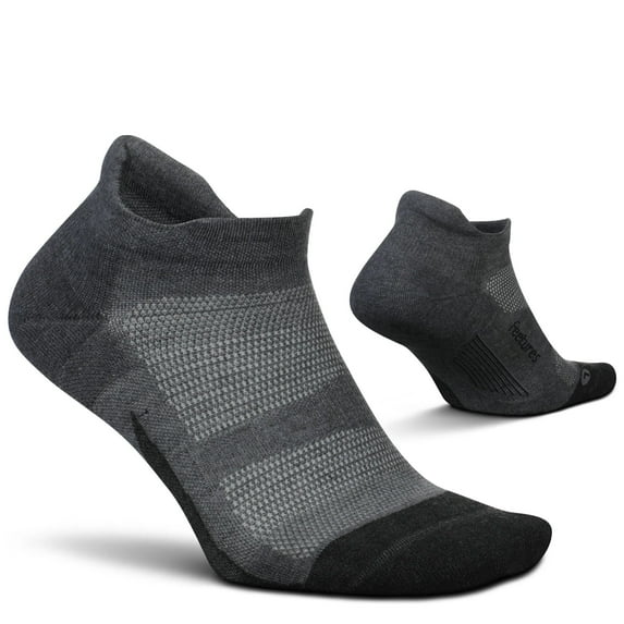 Feetures Elite Max Cushion No Show Tab Ankle Socks - Sport Sock with Targeted Compression - Grey, M (1 Pair)