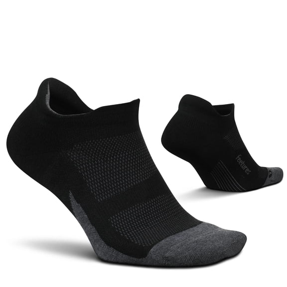 Feetures Elite Max Cushion No Show Tab Ankle Socks - Sport Sock with Targeted Compression - Black, S (1 Pair)