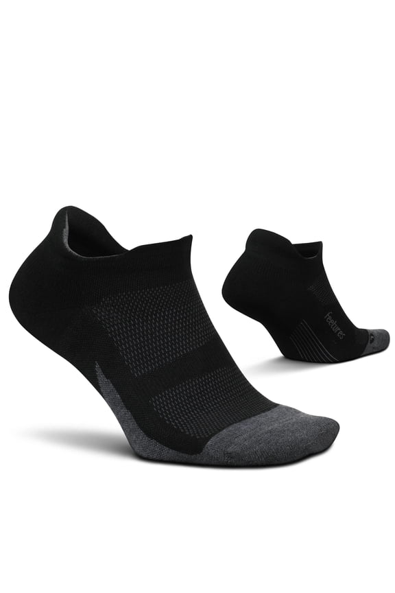 Feetures Elite Max Cushion No Show Tab Ankle Socks - Sport Sock with Targeted Compression - Black, S (1 Pair)