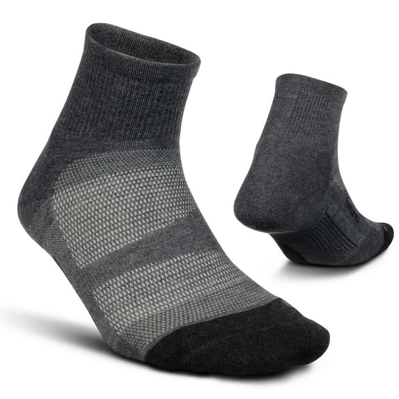 Feetures Elite Max Cushion Quarter Sock- Athletic Running Socks for Men & Women, Targeted Compression, Moisture Wicking - L, Gray (1 Pair)