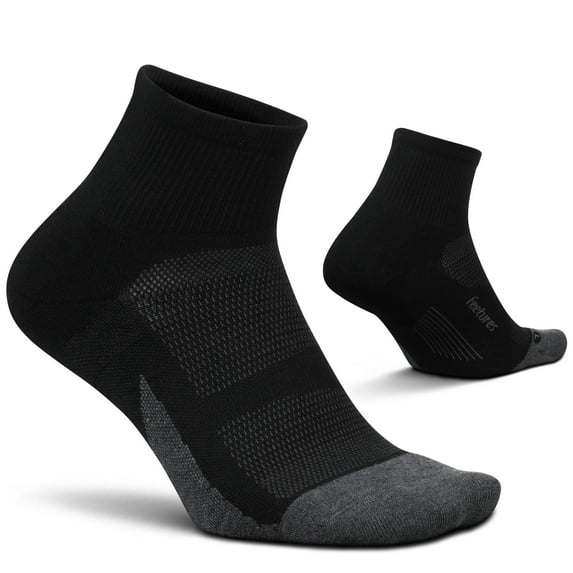 Feetures Elite Max Cushion Quarter Sock- Athletic Running Socks for Men & Women, Targeted Compression, Moisture Wicking - M, Black (1 Pair)