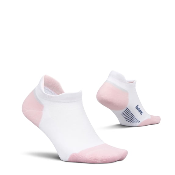 Feetures Elite Max Cushion No Show Tab Wave- Running Socks for Men & Women, Athletic Compression Socks, Moisture Wicking - White Rose , Large (1 Pair)