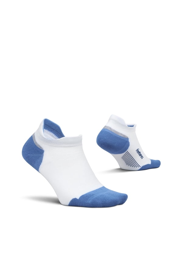 Feetures Elite Max Cushion No Show Tab Wave- Running Socks for Men & Women, Athletic Compression Socks, Moisture Wicking - White Tide , Large (1 Pair)