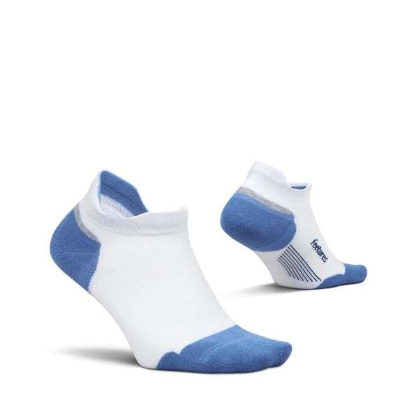 Feetures Elite Max Cushion No Show Tab Wave- Running Socks for Men & Women, Athletic Compression Socks, Moisture Wicking - White Tide , XLarge (1 Pair)