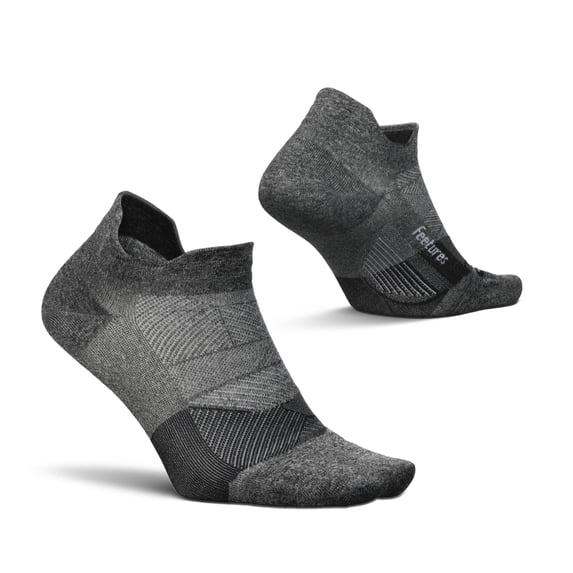 Feetures Elite Ultra Light Cushion Ankle Socks - Sport Sock with Targeted Compression - New Gray, M (1 Pair)
