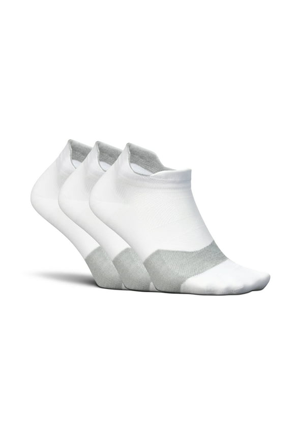 Feetures Elite Ultra Light Cushion Ankle Socks - Sport Sock with Targeted Compression - New White, M (3 Pair)