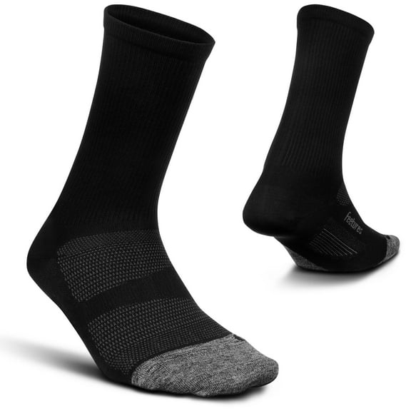 Feetures Elite Ultra Light Cushion Mini Crew Sock - Sport Sock with Targeted Compression - XL, Black (1 Pair)