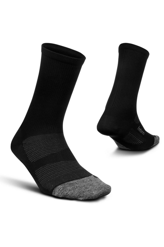 Feetures Elite Ultra Light Cushion Mini Crew Sock - Sport Sock with Targeted Compression - XL, Black (1 Pair)