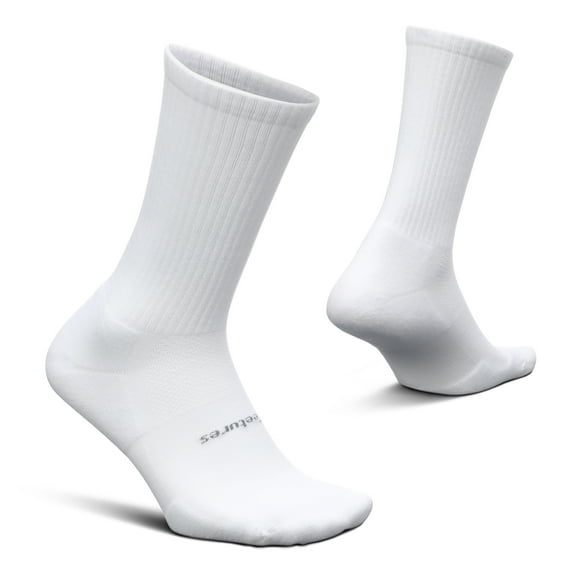 Feetures High Performance Max Cushion Classic Crew Sock for Women & Men - Moisture-Wicking Athletic Socks - White, L (1 Pair)