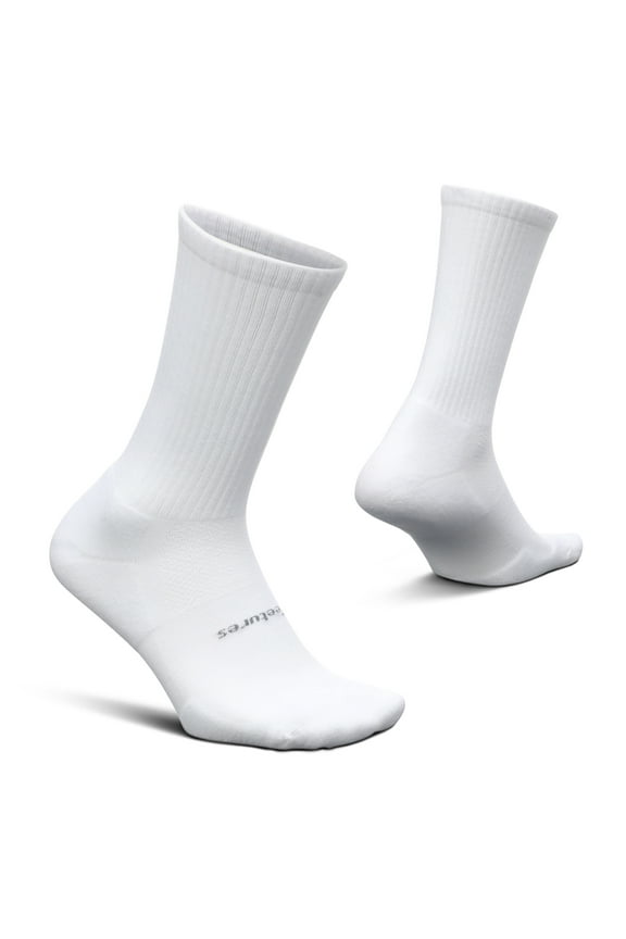 Feetures High Performance Max Cushion Classic Crew Sock for Women & Men - Moisture-Wicking Athletic Socks - White, L (1 Pair)