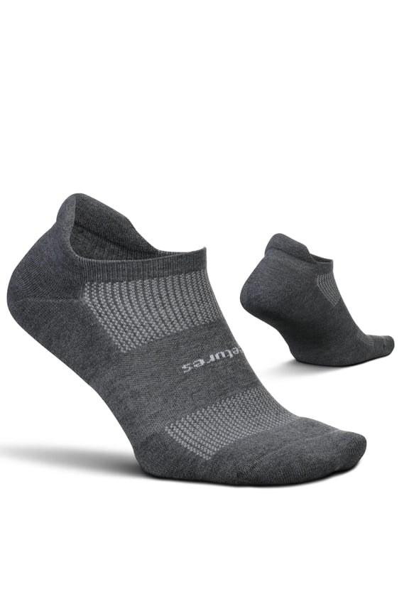 Feetures High Performance Max Cushion Ankle Sock - No Show Socks for Women & Men with Heel Tab - Heather Gray, L (1 Pair)
