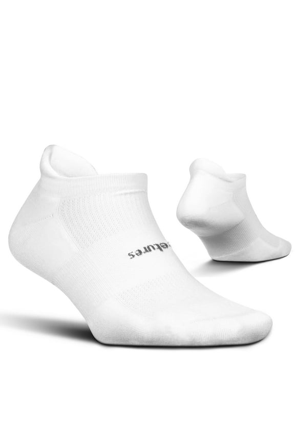 Feetures High Performance Max Cushion Ankle Sock - No Show Socks for Women & Men with Heel Tab - White, L (1 Pair)