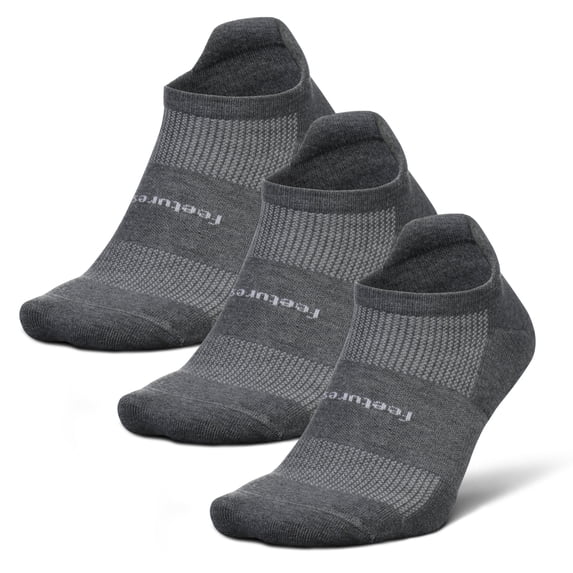 Feetures High Performance Max Cushion Ankle Sock - No Show Socks for Women & Men with Heel Tab - Heather Grey, XL - (3 Pair)