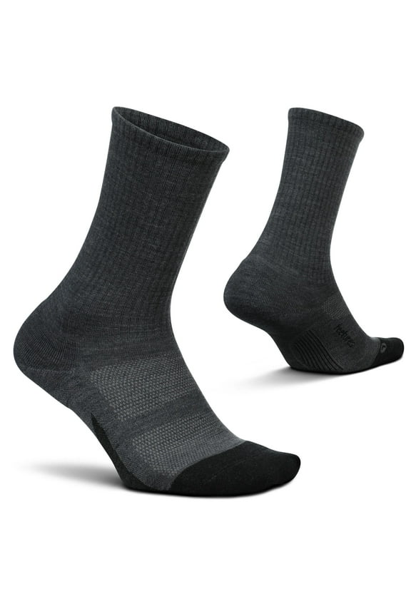 Feetures Merino 10 Cushion Crew Sock- Wool Sock for Women & Men, Hiking & Running, Targeted Compression (1 Pair) XL, Gray