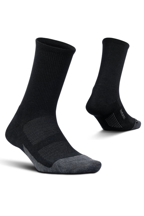 Feetures Merino 10 Cushion Crew Sock- Wool Sock for Women & Men, Hiking & Running, Targeted Compression (1 Pair) S, Old Charcoal