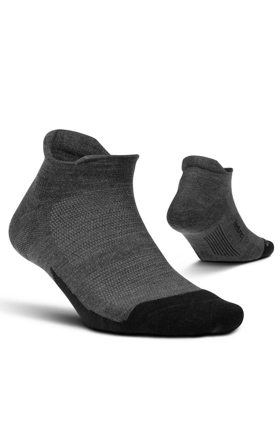 Feetures Merino 10 Ultra Light Cushion No Show Tab Ankle Socks - Wool Socks for Women & Men - Gray, XL (1 Pair)