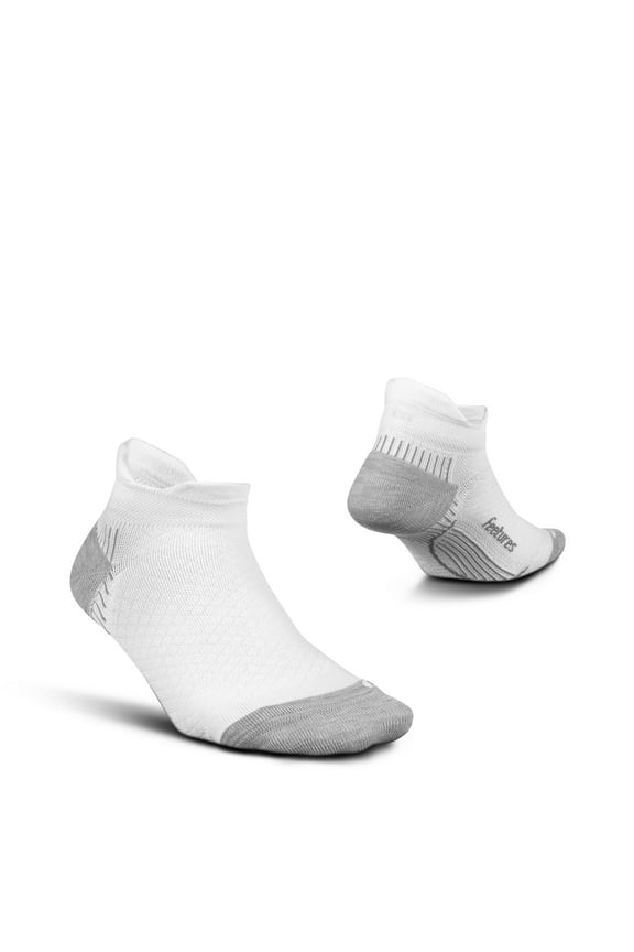 Feetures Plantar Fasciitis Relief Sock Light Cushion No Show Tab - Targeted Compression Sock for Women & Men - M, White (1 Pair)