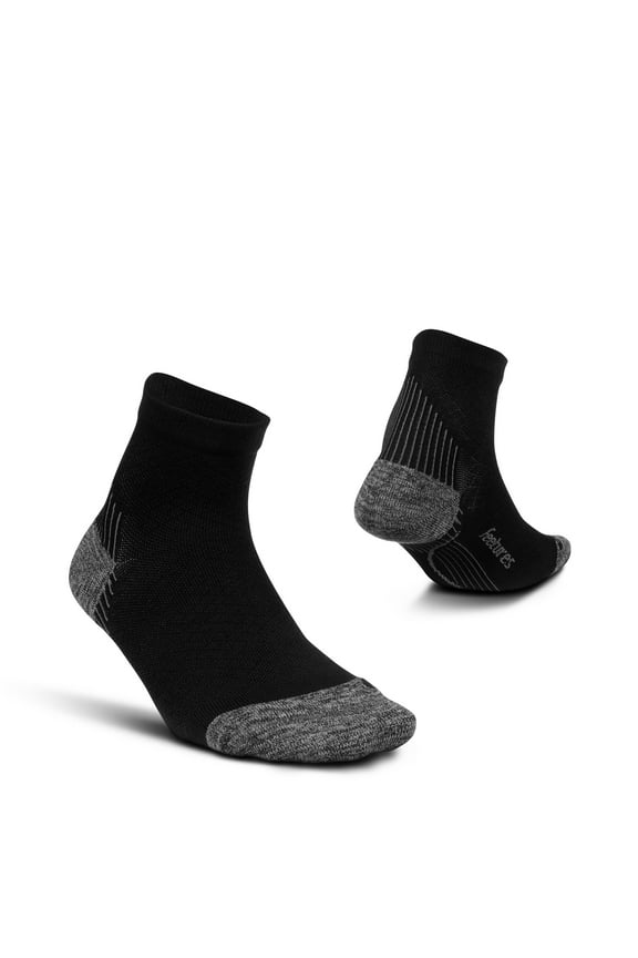 Feetures Plantar Fasciitis Relief Light Cushion Quarter Sock - Arch Support for Men & Women - Black, L (1 Pair)
