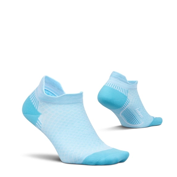 Feetures Plantar Fasciitis Relief Sock Light Cushion No Show Tab - Targeted Compression Sock for Women & Men - Blue Topaz , Large (1 Pair)
