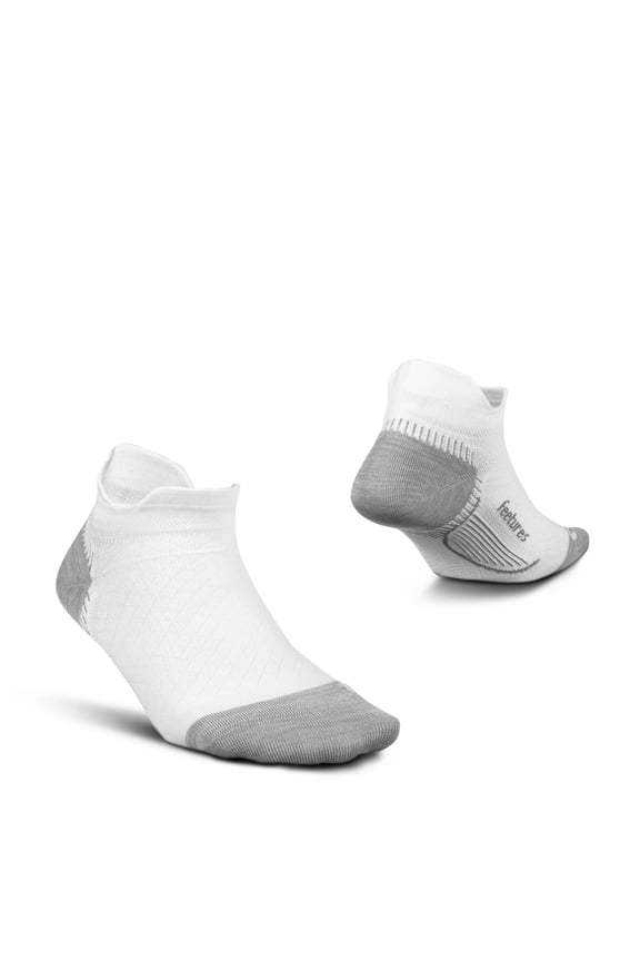 Feetures Plantar Fasciitis Relief Ultra Light Cushion Ankle Sock - No Show Socks with Heel Tab - White, L (1 Pair)