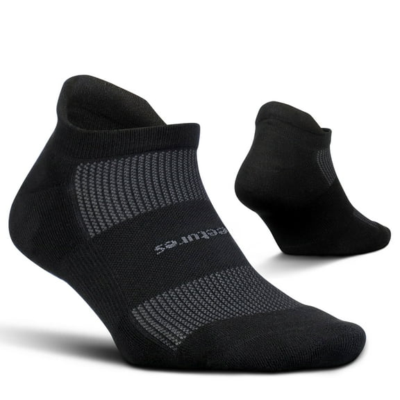 Feetures High Performance Max Cushion Ankle Sock - No Show Socks for Women & Men with Heel Tab - Black, L (1 Pair)