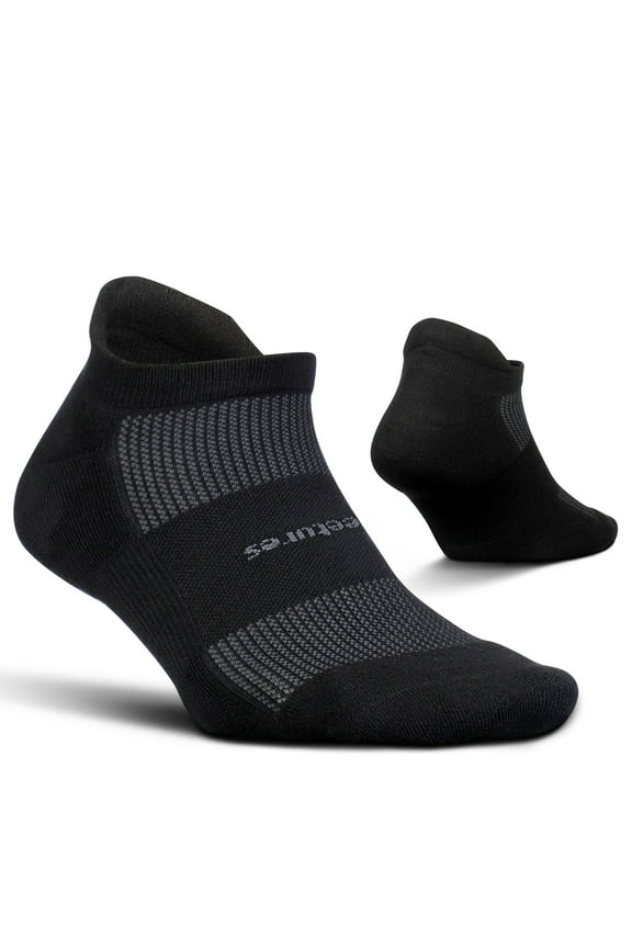 Feetures High Performance Max Cushion Ankle Sock - No Show Socks for Women & Men with Heel Tab - Black, L (1 Pair)