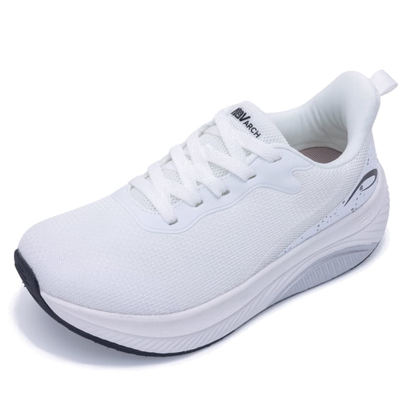 FefiYo Plantar Fasciitis Walking Sneakers, Wide Toe Box with Arch and Orthotic Support White US 9