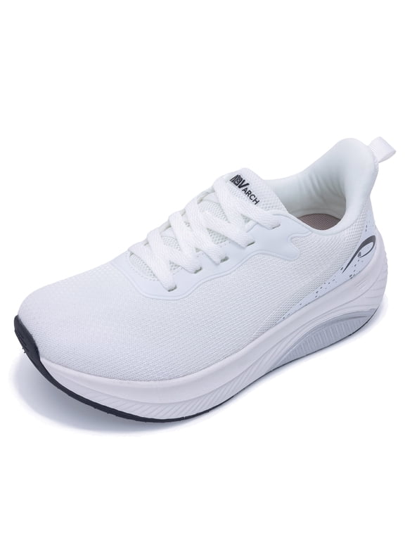 Plantar Fasciitis Walking Sneakers, Wide Toe Box with Arch and Orthotic Support White US 8.5