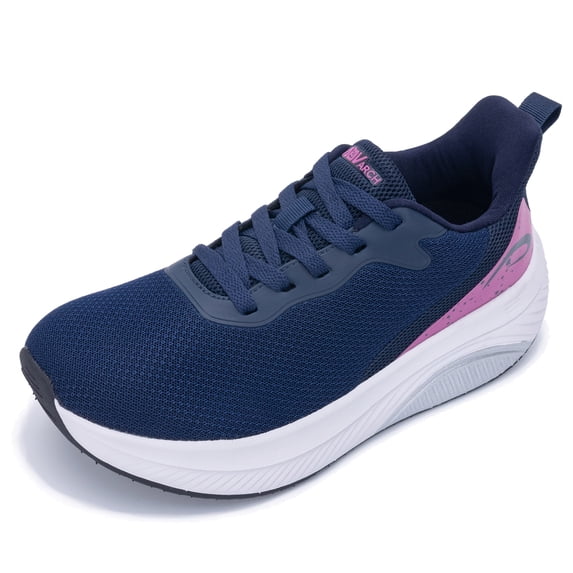 FefiYo Plantar Fasciitis Walking Sneakers, Wide Toe Box with Arch and Orthotic Support Rosebluepink US 9.5