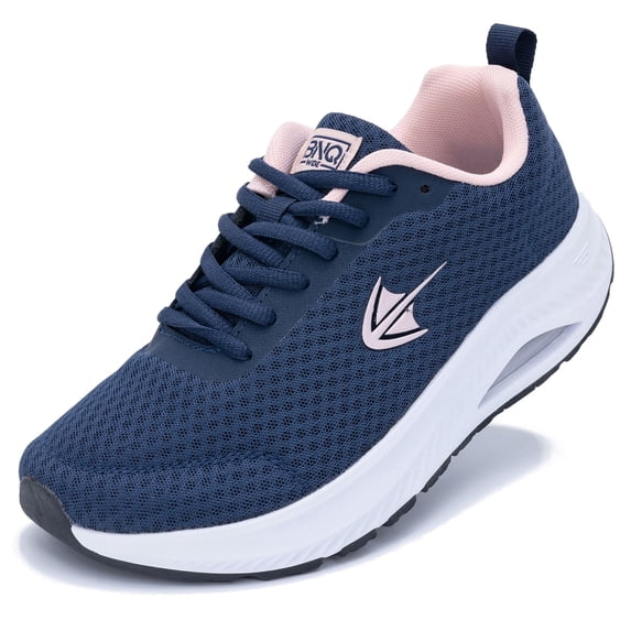 FefiYo Women Wide Toe Box Arch Support Sneakers, Wide Width Athletic Tennis Walking Shoes for Plantar Fasciitis Bluepink US 9