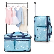 Fegat Dance Bag with Garment Rack, 23" Glittering Rolling Dance Competition Bag Prism-Glowing Waterproof Dance Duffel Bag Costume Suitcase for Dancers Performer Artist,Sparkle Blue