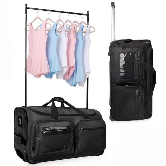 Fegat New Upgraded Dance Bag with Garment Rack,23" Lightweight Rolling Dance Duffel Bag Stable System Wheeled Costume Dance Bag for Dancers Shows Livestreamer Athletes