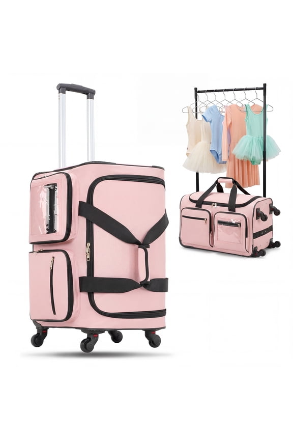 Dance Bag with Garment Rack,23" Newly Upgraded Rolling Dance Bag With 360° Detachable Wheels,Large Travel Dance Duffle Bag for Dancers Shows Livestreamer Athletes