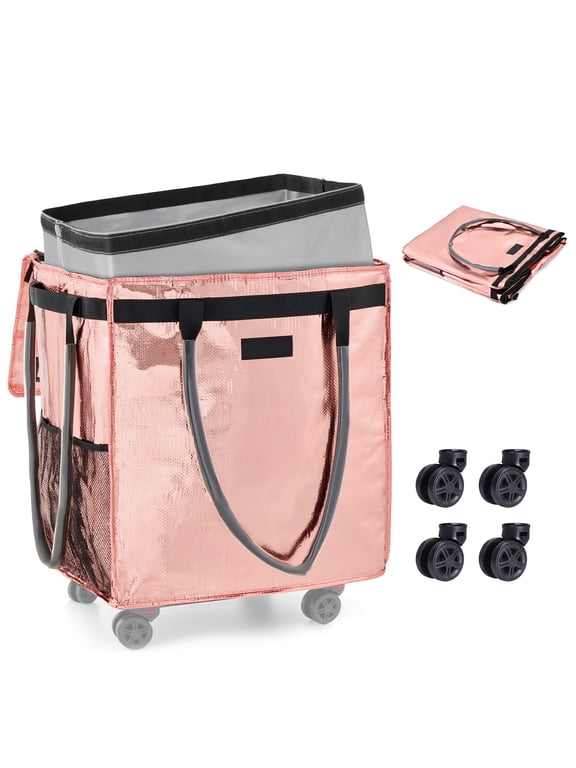 Fegat Reusable Grocery Bag on Wheels,Rolling Tote,Foldable Shopping Bags with Wheels and Handle for Trips, Moving, Laundry, Kitchen