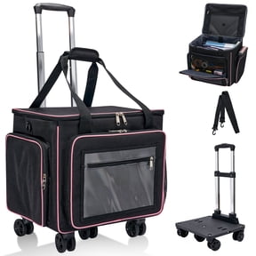 Rolling Craft Bag,Large Rolling Teacher Tote Bag with Laptop Compartment,Detachable Dolly,Roller Scrapbook Tote Bag Sewing Machine Storage Tote for Women,Craft,Teaching,Office, 5 Wheels, 17.3"