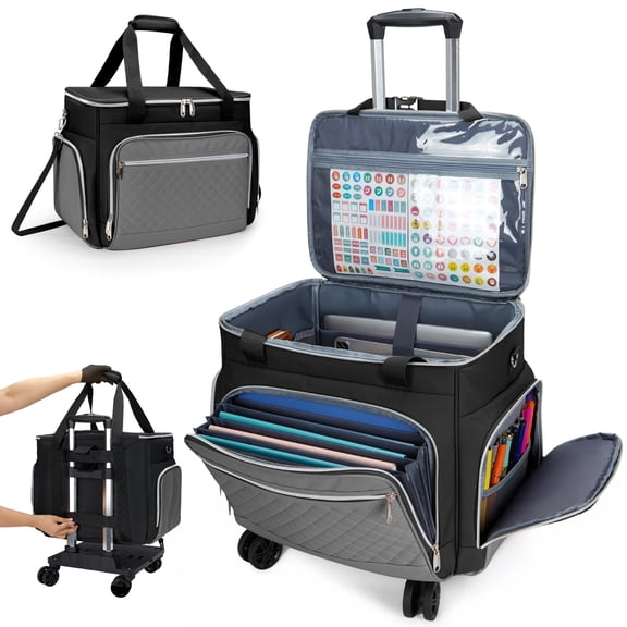 Rolling Craft Bag,Sewing Machine Tote,Large Sewing Accessories Storage with Wheels,Detachable Rolling Teacher Bag and Transport Tote for Craft,Teaching,Office