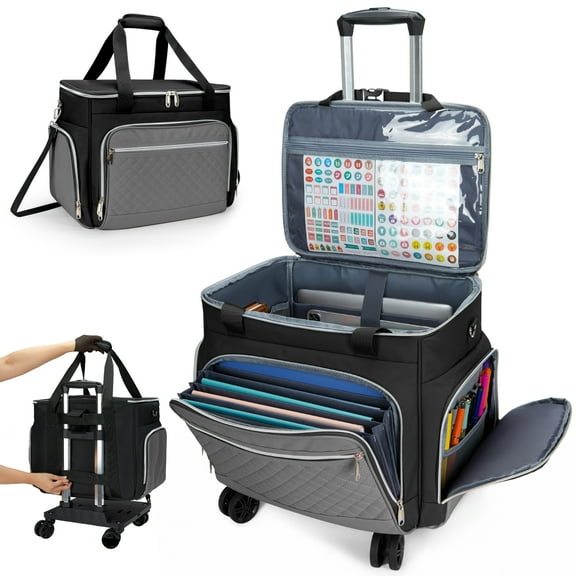 Fegat Rolling Craft Bag,Sewing Machine Tote,Large Sewing Accessories Storage with Wheels,Detachable Rolling Teacher Bag and Transport Tote for Craft,Teaching,Office