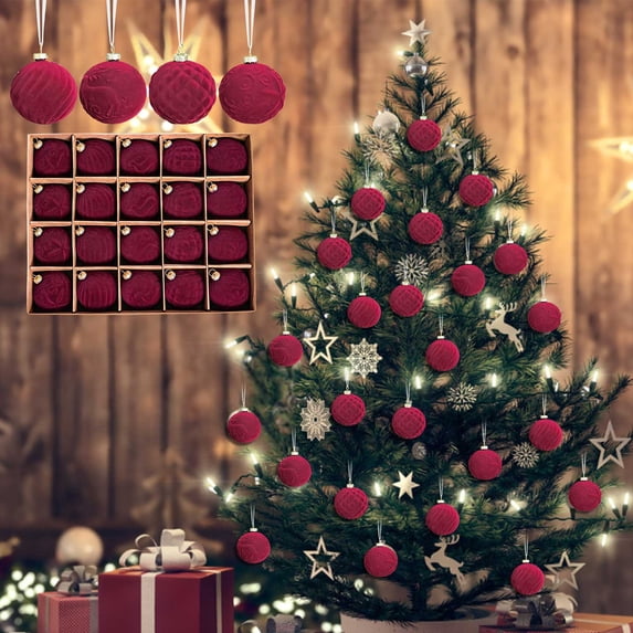 Fegute 20 Pcs 2.4 Inch Velvet Christmas Balls Flocked Ornaments Decorative Hanging Balls for Tree Home Decoration Holiday Festive Decor Multi-use Enhance Aesthetic Christmas Supplies Blue