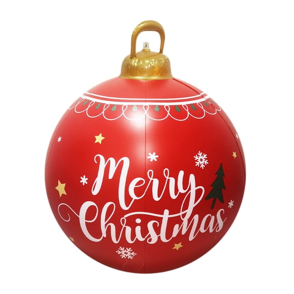 Fegute 60CM Inflatable Outdoor Christmas Ball Decor with Lamp PVC Weatherproof Holiday Decoration for Home Garden Porch Christmas Festive Display B