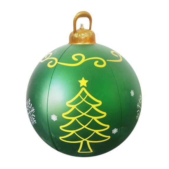 Fegute 60CM Inflatable Outdoor Christmas Ball Decor with Lamp PVC Weatherproof Holiday Decoration for Home Garden Porch Christmas Festive Display E