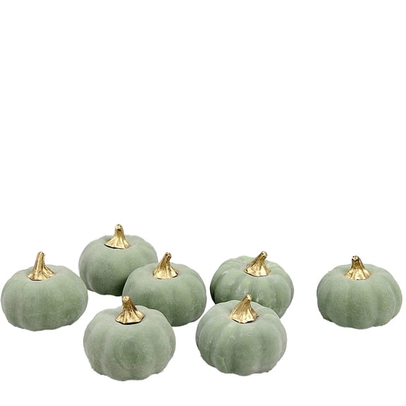 Fegute Dark Green Foam Pumpkin Plush Decoration for Halloween and Thanksgiving Events Soft Velvet Faux Vegetable Home Decor Party Supplies Seasonal Accent