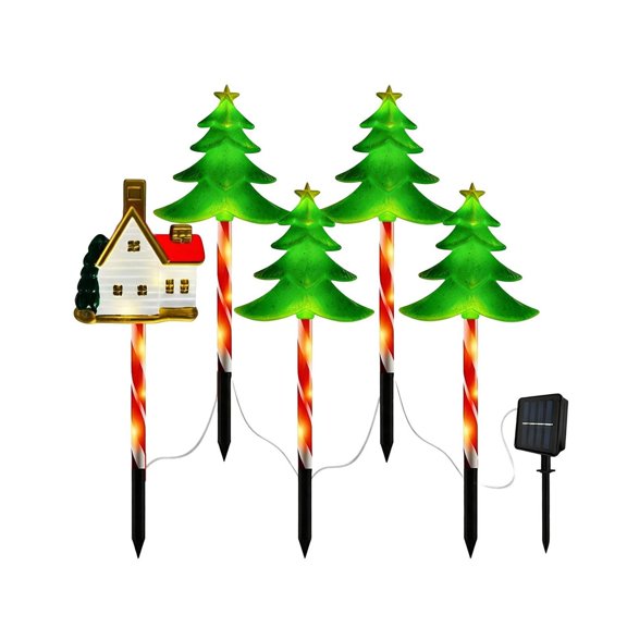 Fegute Solar Powered Multicolor Garden Lights Five Lamp Set Christmas Decoration Waterproof Outdoor Parties Flexible Installation Eco-friendly 2m String Lights