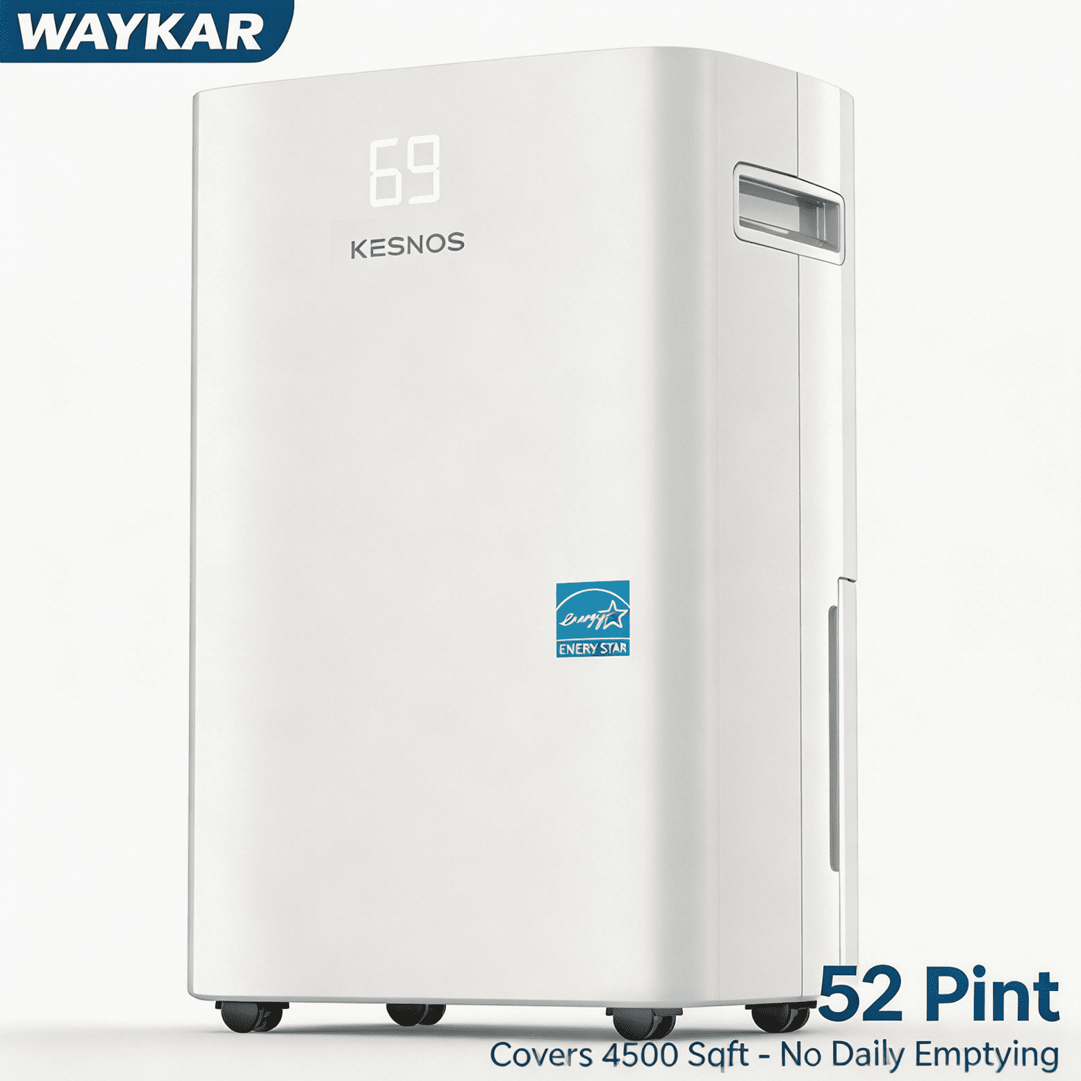 Kesnos 52 Pint Dehumidifiers for Home & Basement, 4500 Sq Ft Coverage, with Drain Hose, Auto Defrost (15 Pint DOE, White)