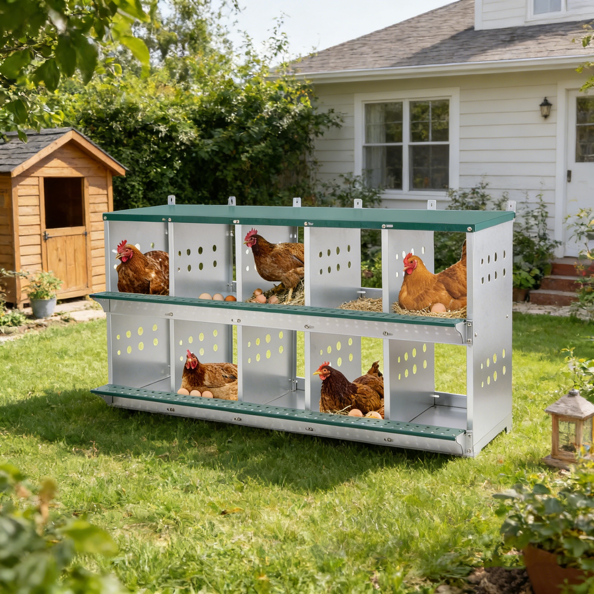 Fehomix 10-Bay Galvanised Steel Nesting Box for Chickens & Ducks, Wall ...