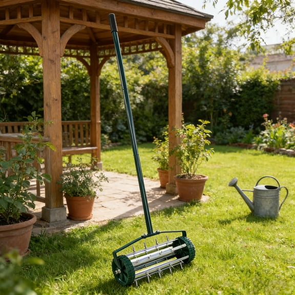 Fehomix 18" Rolling Lawn Aerator, Heavy Duty Manual Push Spike Soil Aerator Tool with 57" 3-Piece Steel Handle for Garden Yard Lawn Care, Grass Maintenance & Aeration