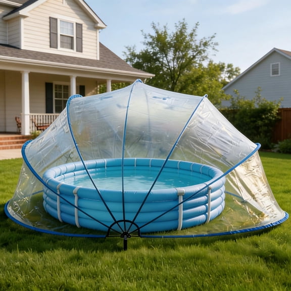 Fehomix 18FT Retractable Pool Dome Cover, Transparent PVC Above Ground Enclosure, Fiberglass Frame, Fits Round Pools up to 17.7FT, Solar Heat Retention, UV & Debris Protection