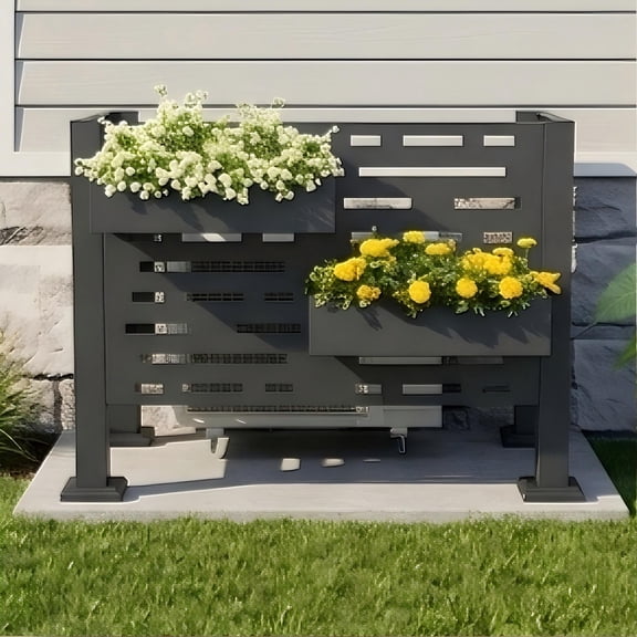 Fehomix 3-Panel Air Conditioner Fence, Outdoor Privacy Screen for AC Units, Galvanized Steel AC Unit Cover, Metal Enclosure for Mini Split, Heat Pump & Utility Equipment, Charcoal