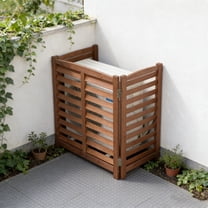 Fehomix 3-Panel Wooden Privacy Screen for AC Unit, 32"W x 38"H Outdoor Air Conditioner Fence with Airflow Design, Trash Bin & Pool Pump Enclosure for Garden Patio