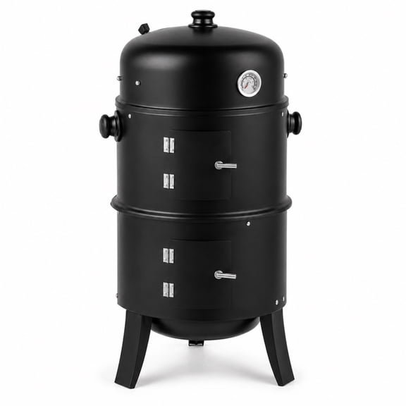 Fehomix 3-in-1 Vertical Charcoal Smoker Grill, 16 Inch Portable Round BBQ Grill with Built-In Thermometer and Adjustable Air Vent, Outdoor Charcoal Grill for Backyard, Patio, Camping